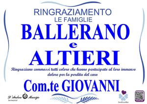 Com.te GIOVANNI BALLERANO – Ringraziamento