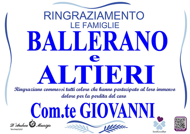 Com.te GIOVANNI BALLERANO – Ringraziamento