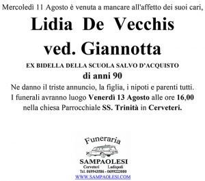 LIDIA DE VECCHIS Ved. GIANNOTTA di anni 90