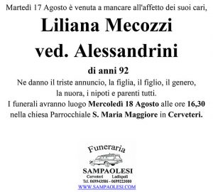 LILIANA MECOZZI ved.  ALESSANDRINI di anni 92