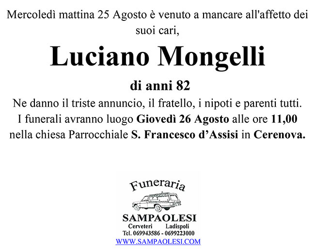 LUCIANO MONGELLI di anni 82