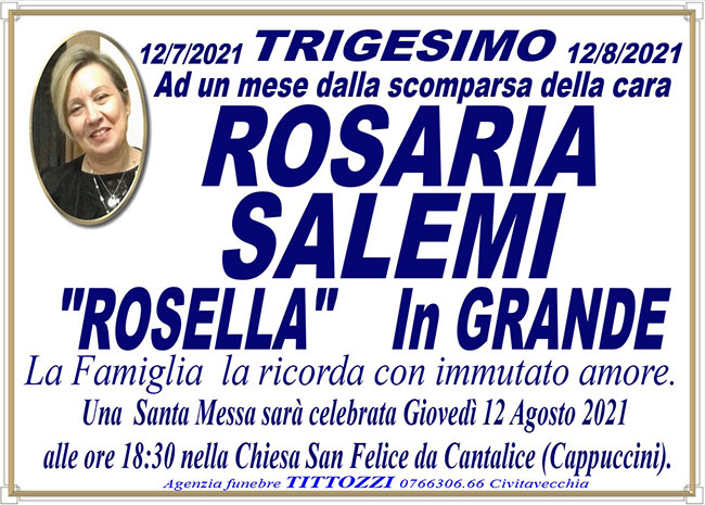 ROSARIA SALEMI “ROSELLA” in GRANDE – Trigesimo
