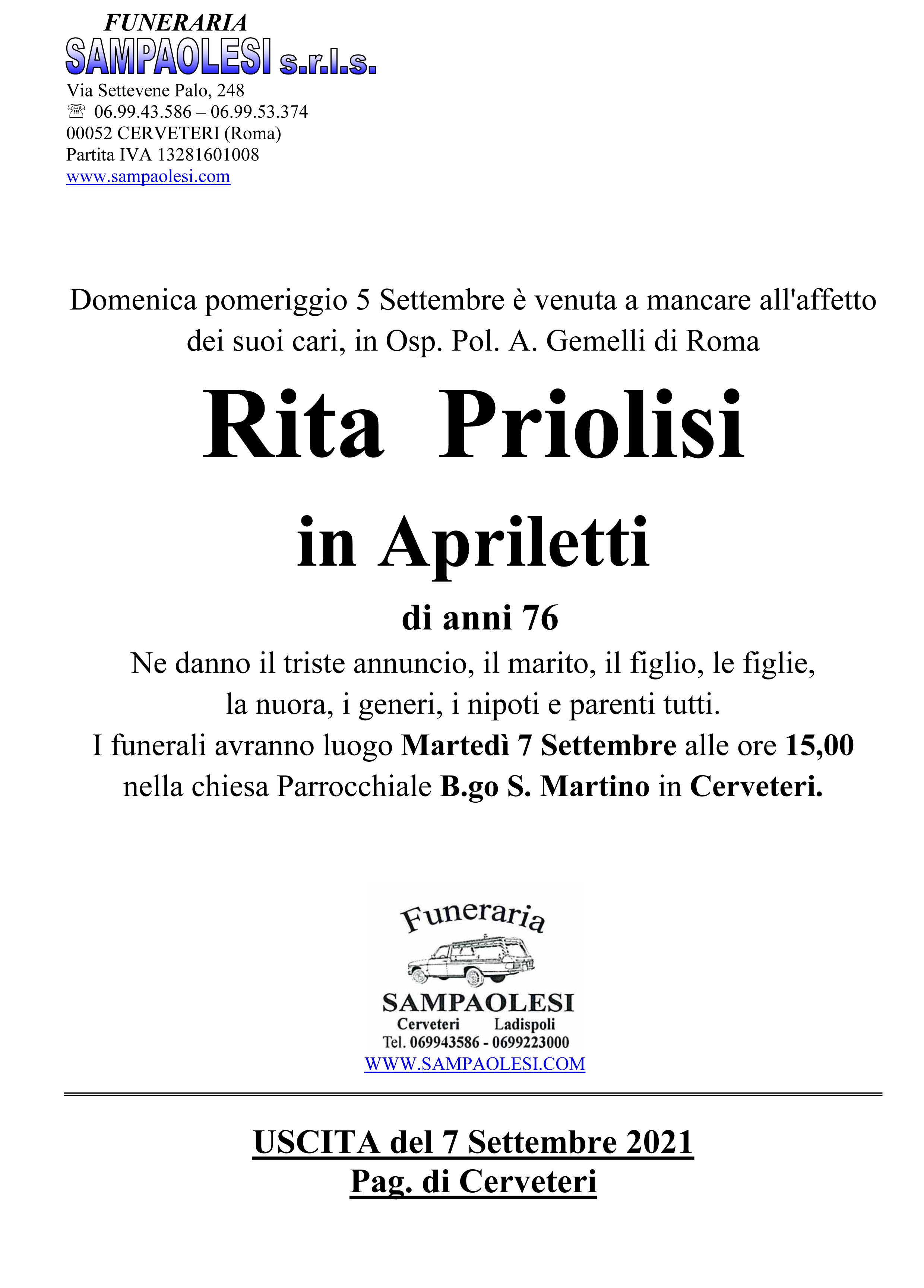 RITA PRIOLISI in APRILETTI di anni 76