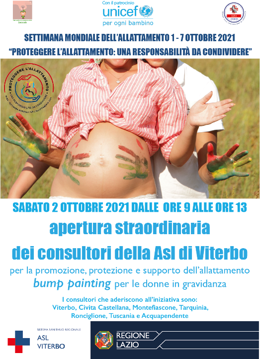 Asl Viterbo, consultori aperti e bump painting per la settimana mondiale per l’allattamento al seno