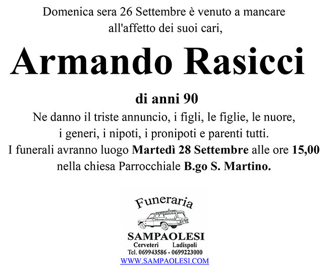 ARMANDO RASICCI di anni 90
