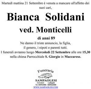BIANCA SOLIDANI ved. MONTICELLI di anni 89