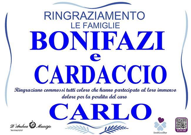 CARLO BONIFAZI – Ringraziamento
