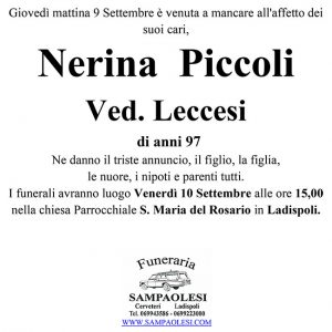 NERINA PICCOLI ved. LECCESI di anni 97