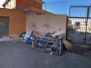 Discarica davanti all’ingresso del Palagrammatico