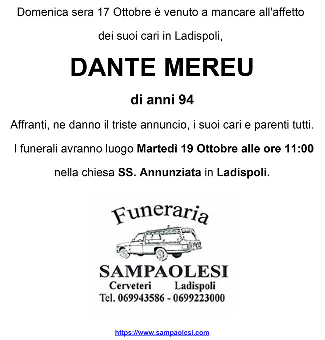 DANTE MEREU di anni 94