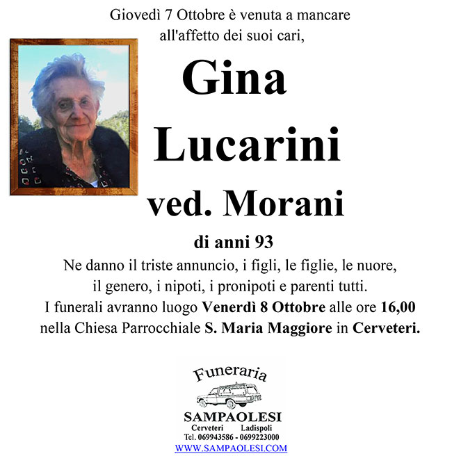 GINA LUCARINI ved. MORANI di anni 93