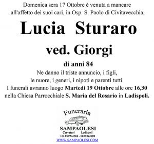 LUCIA STURARO ved. GIORGI di anni 84