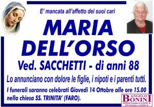 MARIA DELL’ORSO ved. SACCHETTI di anni 88