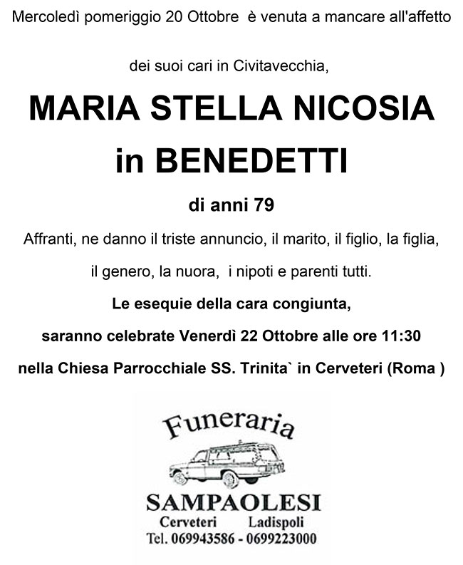 MARIA STELLA NICOSIA in BENEDETTI di anni 79
