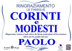 PAOLO CORINTI – Ringraziamento