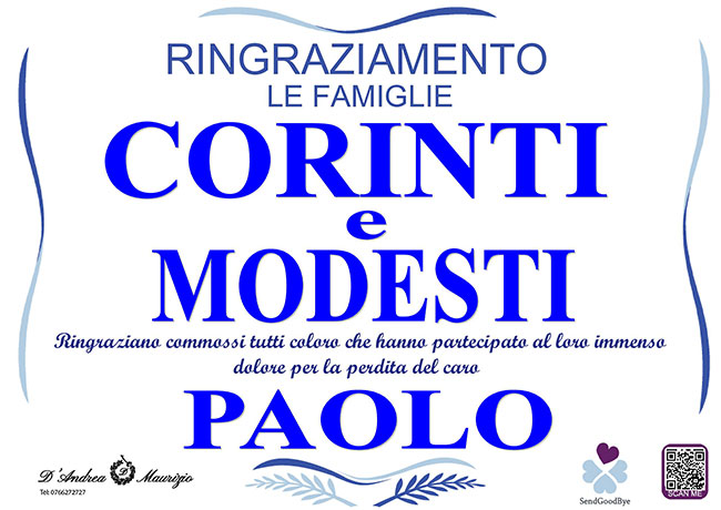 PAOLO CORINTI – Ringraziamento