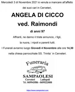 ANGELA DI CICCO ved. RAIMONDI di anni 97