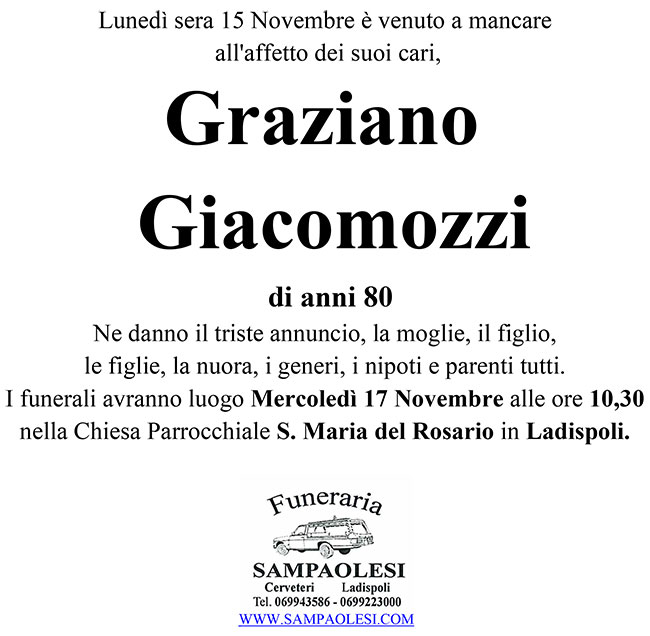 GRAZIANO GIACOMOZZI di anni 80