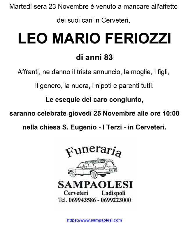 LEO MARIO FERIOZZI di anni 83