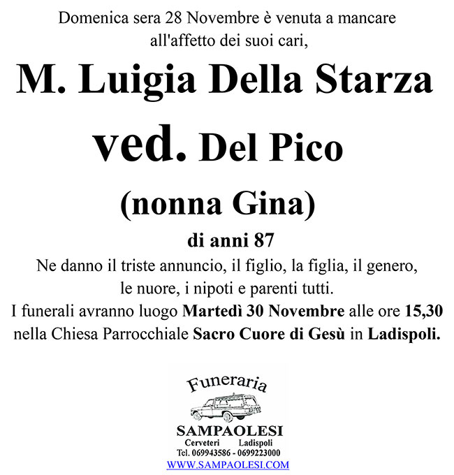 MARIA LUIGIA DELLA STARZA di anni 87