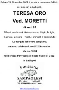 TERESA ORO ved. MORETTI di anni 95