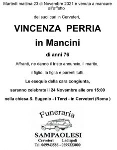 VINCENZA PERRIA in MANCINI di anni 76