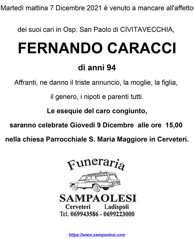 FERNANDO CARACCI di anni 94