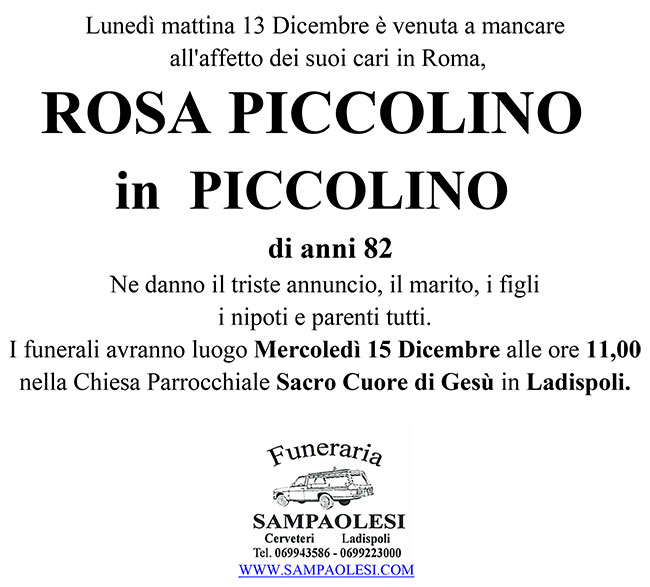 ROSA PICCOLINO in PICCOLINO di anni 82