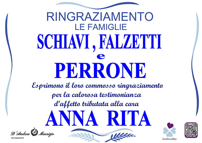 ANNA RITA SCHIAVI – Ringraziamento