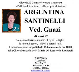 ARGENTINA SANTINELLI ved. GNAZI di anni 92