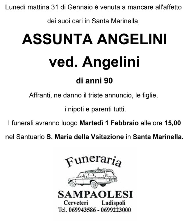 ASSUNTA ANGELINI ved. ANGELINI di anni 90