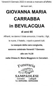 GIOVANNA MARIA CARRABBA in BEVILACQUA di anni 65