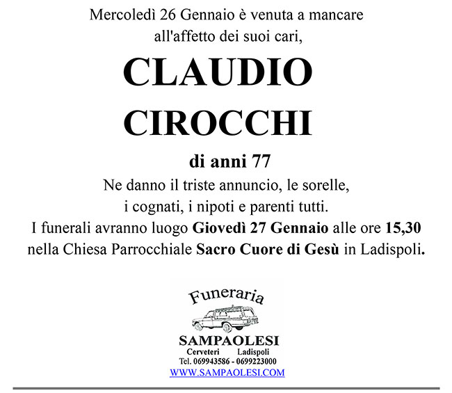 CLAUDIO CIROCCHI di anni 77