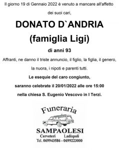 DONATO D’ANDRIA (famiglia LIGI) di anni 93