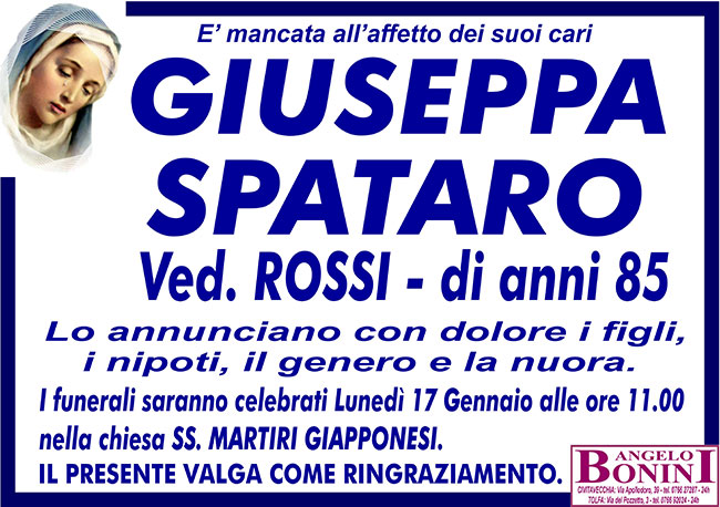 GIUSEPPA SPATARO ved. ROSSI di anni 85