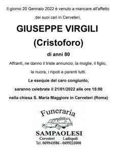 GIUSEPPE VIRGILI (CRISTOFORO) di anni 80