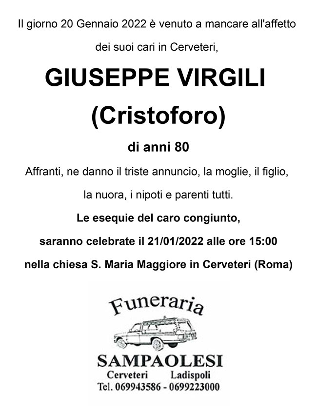 GIUSEPPE VIRGILI (CRISTOFORO) di anni 80