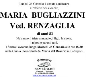 MARIA BUGLIAZZINI ved. RENZAGLIA di anni 83