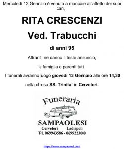 RITA CRESCENZI ved. TRABUCCHI di anni 95