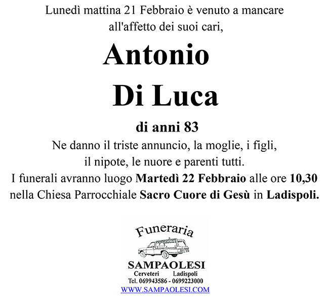 ANTONIO DI LUCA di anni 83