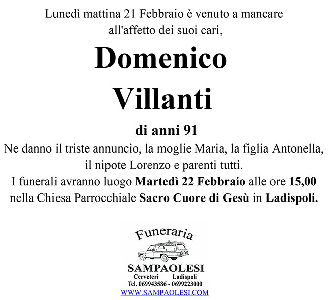 DOMENICO VILLANTI di anni 91