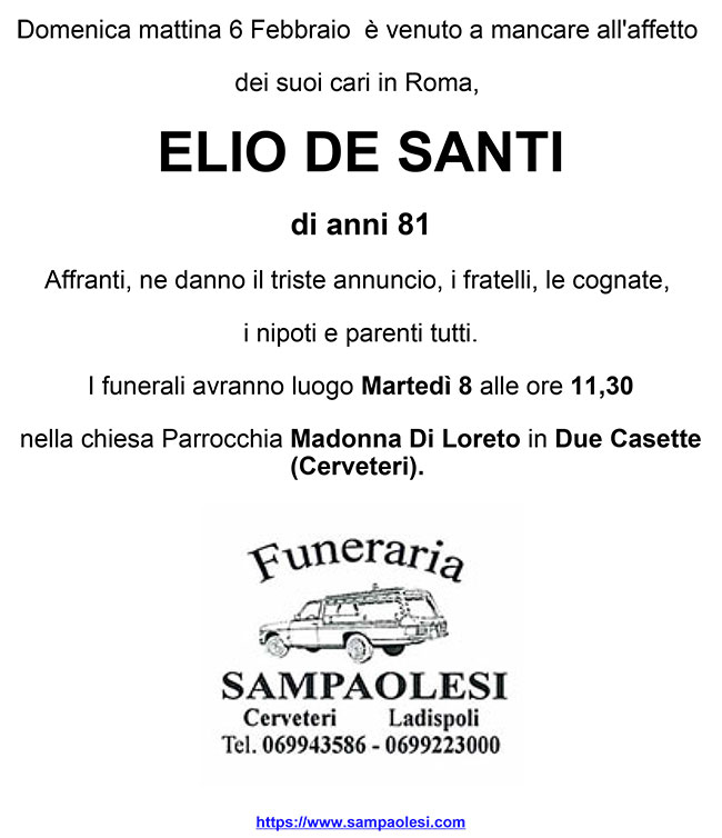 ELIO DE SANTI di anni 81