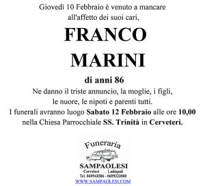 FRANCO MARINI di anni 86