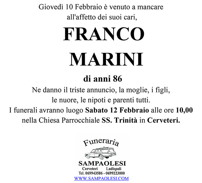 FRANCO MARINI di anni 86
