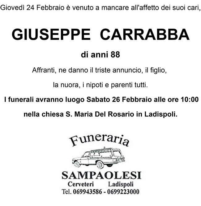 GIUSEPPE CARRABBA di anni 88