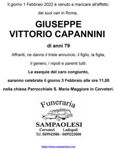 GIUSEPPE VITTORIO CAPANNINI di anni 79