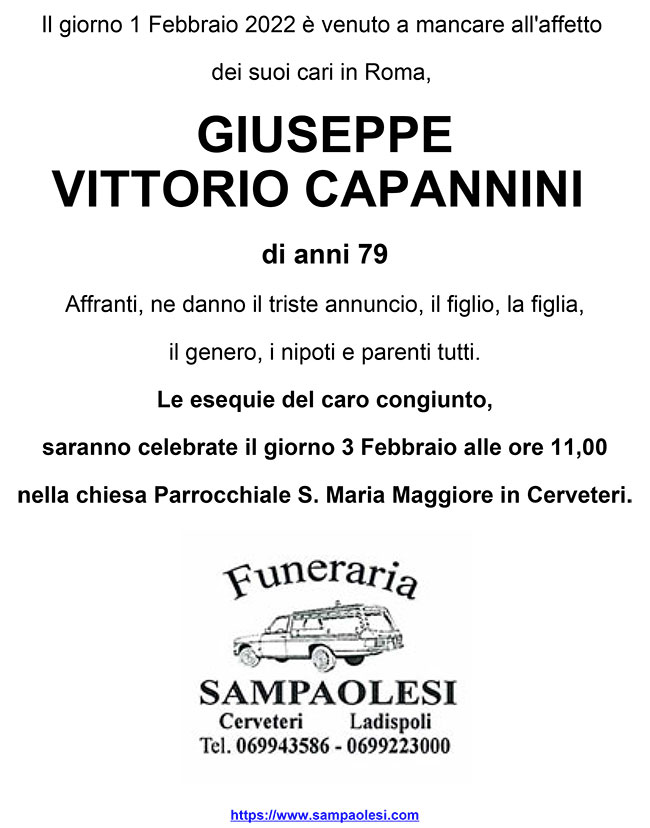 GIUSEPPE VITTORIO CAPANNINI di anni 79