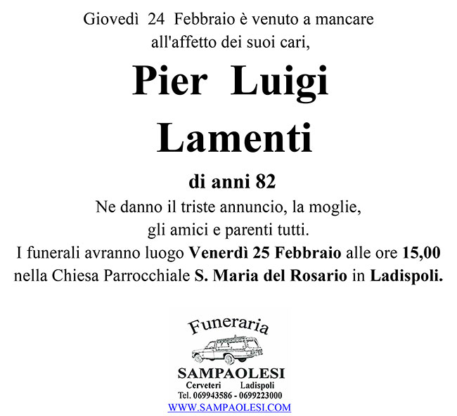 PIER LUIGI LAMENTI di anni 82