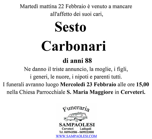 SESTO CARBONARI di anni 88