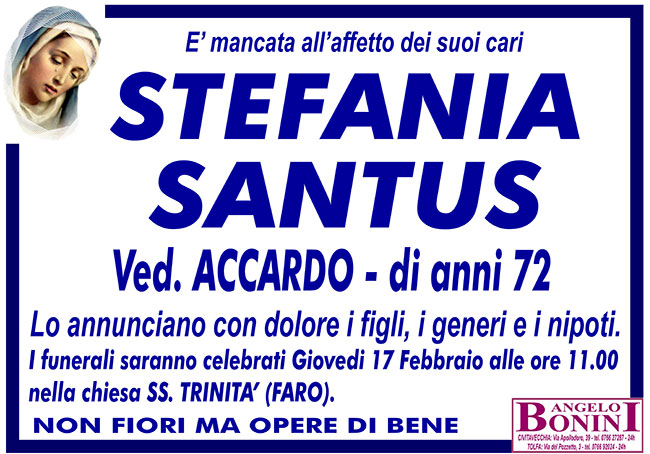 STEFANIA SANTUS ved. ACCARDO – di anni 72